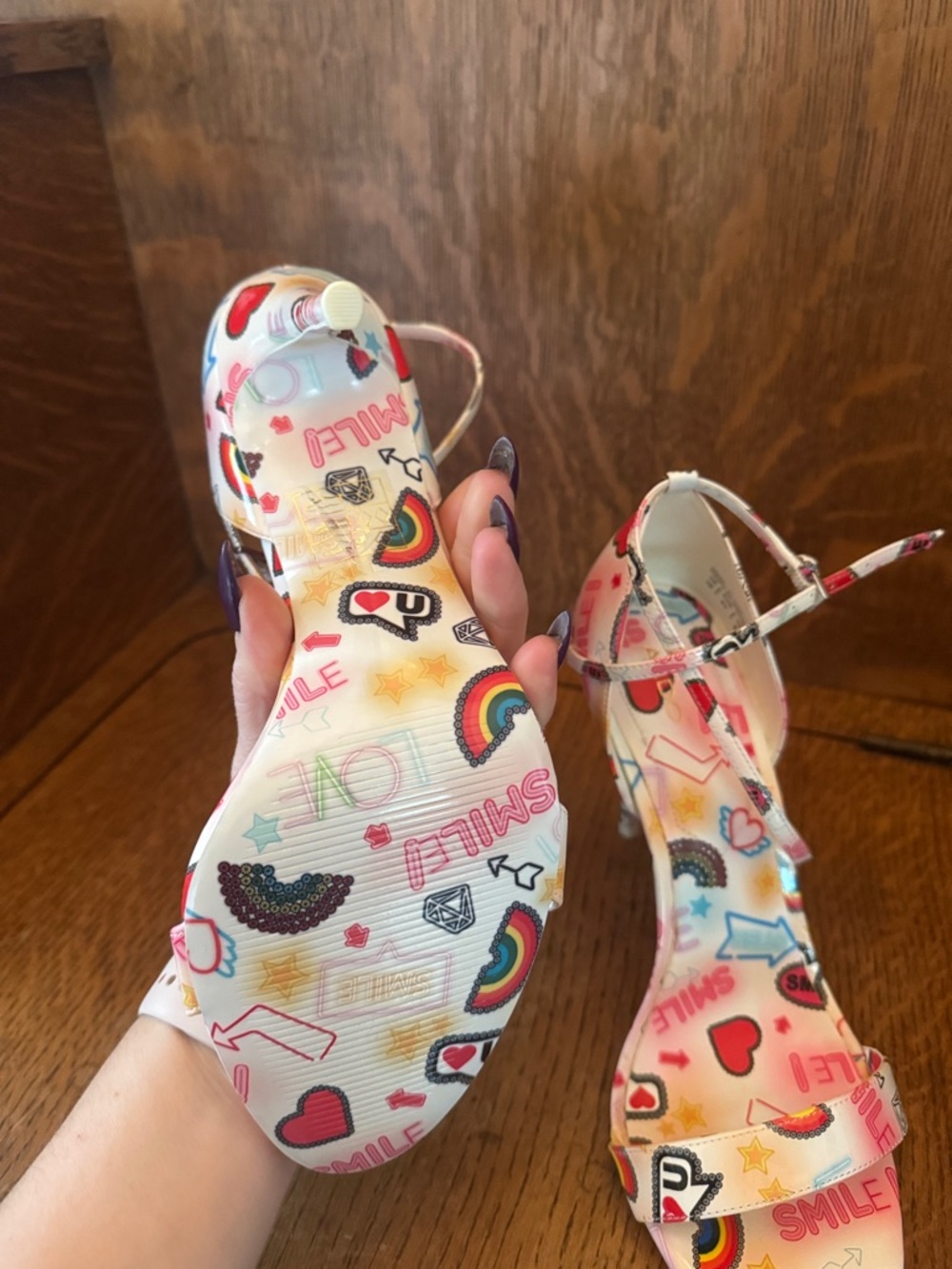 Aldo White Multi-Color Graphic Ankle-Strap Stiletto Heels - Picture 6 of 8